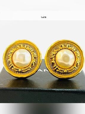 CHANEL Gold-Tone Pearl Button Earrings
